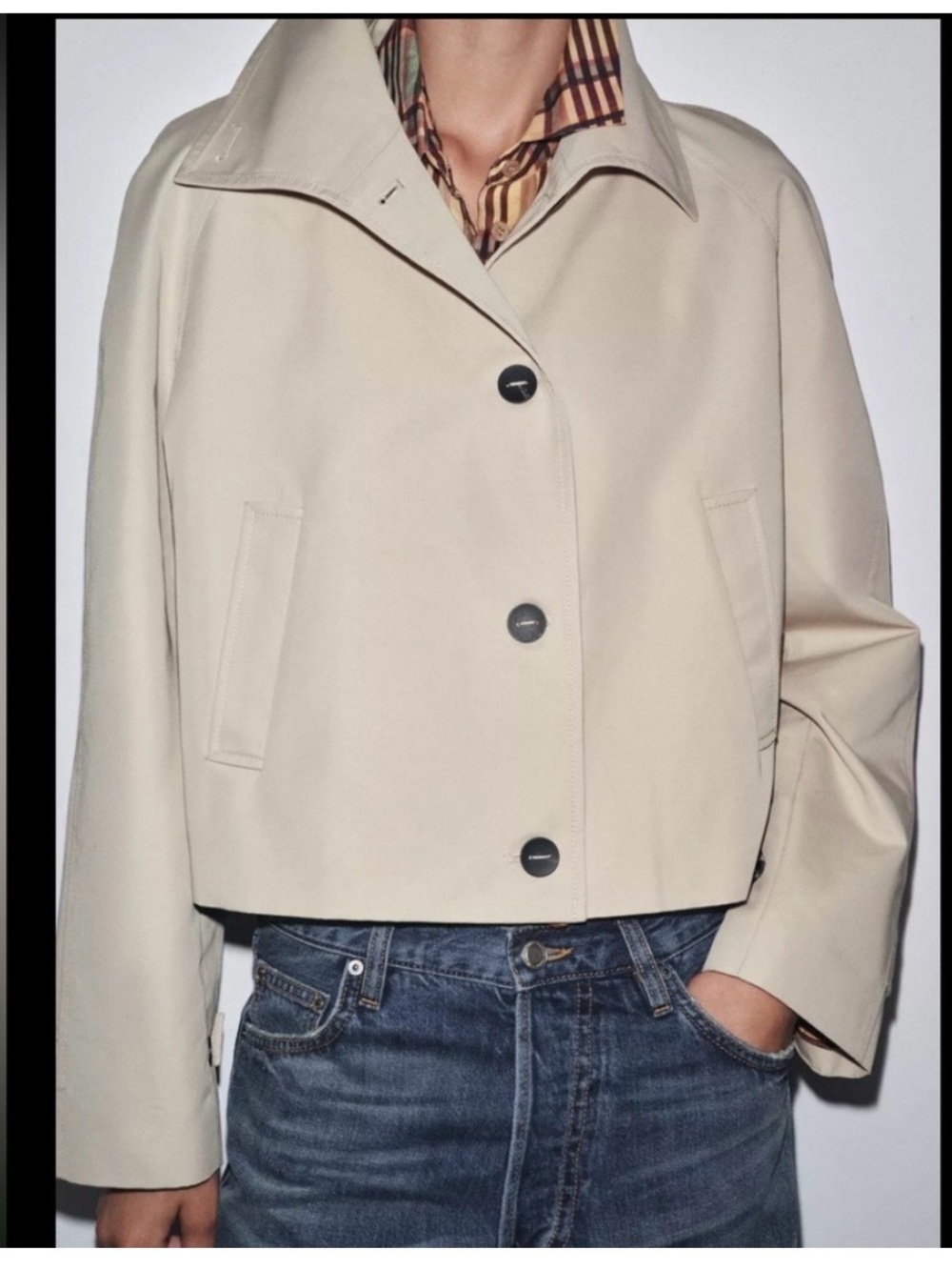 Zara Cream Cropped Trench Jacket